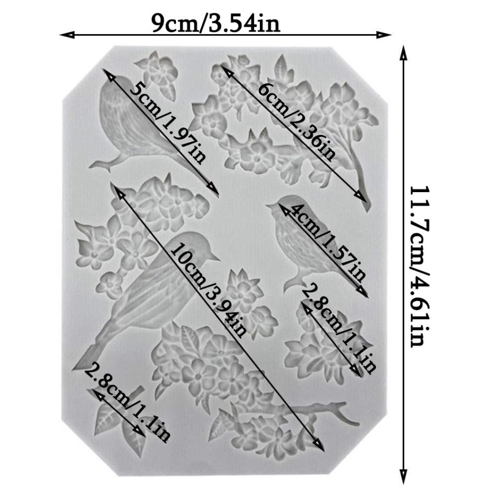 5pcs Butterfly Rose Flower Stems Birds Blossoms Silicone Fondant Mold Crafting DIY Projects and Cake Decoration Silicone Mold Baking Mold
