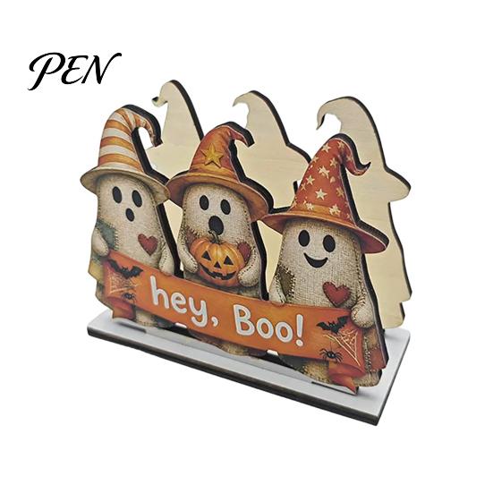 Seasonal Party Gift Halloween Wooden Napkin Holder, Ghost Black Cat Decorative Tabletop Tissue Stand Dispenser, Paper Towel Holder for Holiday Dining
