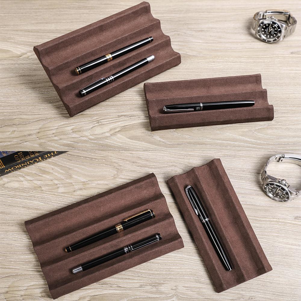 Contact's Family Luxury Leather Pen Tray 1/2/3 Slots Pens Holder Display Pen Stand Microfiber Desktop Organizer Home Office Use