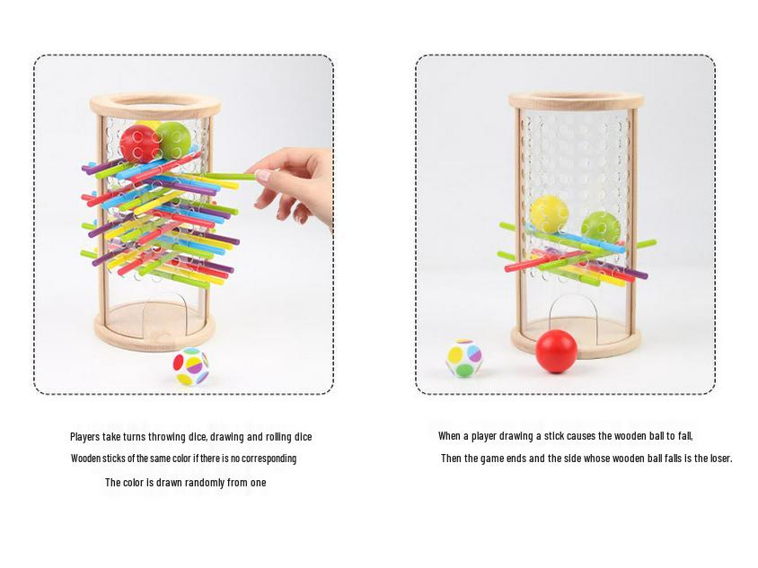 Wooden 3-in-1 Stick Pulling Game: Color Recognition, Parent-Child Interactive, Concentration & Balance Toy.