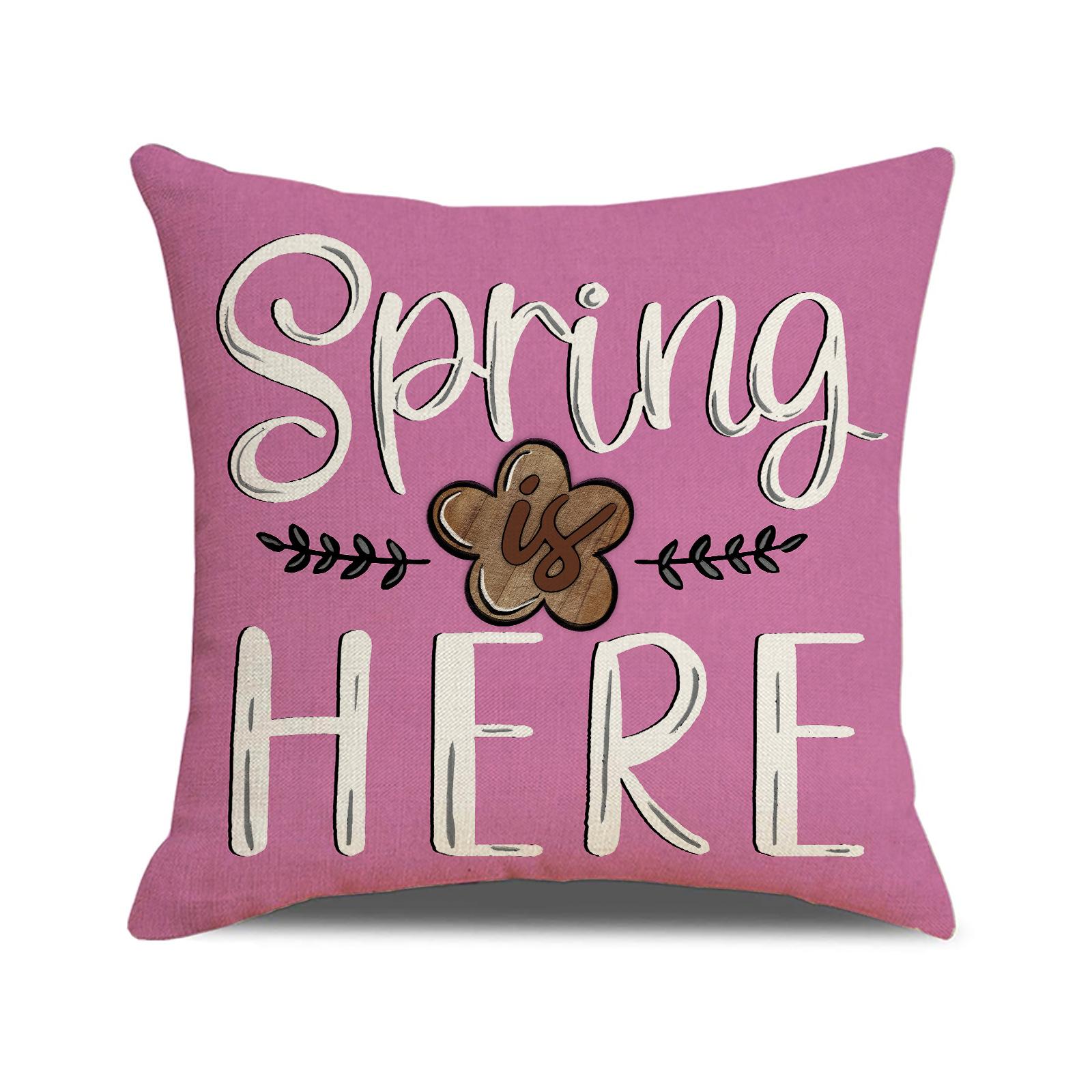 

Spring New Floral Print Pillow Cover Linen Stain-resistant Versatile Soft Furnishing Sofa Cushion Set Cushion 45 * 45 linen (excluding pillow core)
