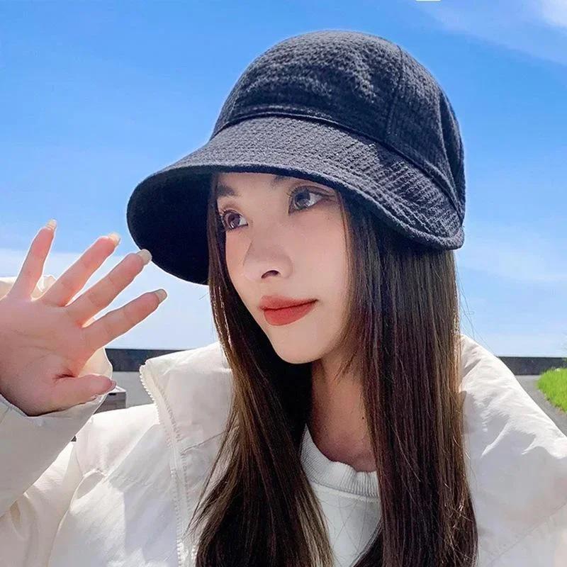 Big Head Waist Women's Sunscreen Hat Sunshade Four Seasons Sun Hat Adjustable Waffle Grid Versatile Big Eaves Hat