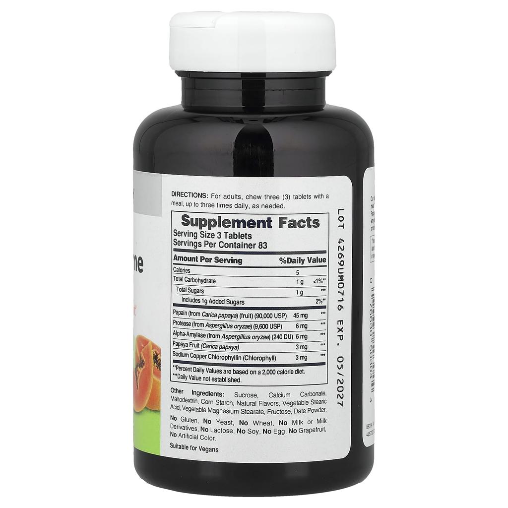 Papaya Enzyme with Chlorophyll, Chewable 250 Tablets