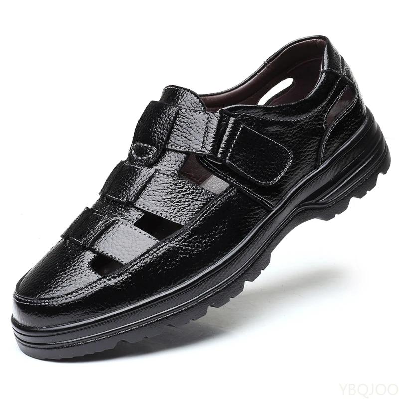 2025 Summer New Men's Shoes Casual Men Sandals Breathable Genuine Leather Toe Shoes Male Hollow Out Comfortable Sandals Homme
