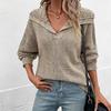 European and American Fashion Women's Autumn and Winter Hot Solid Color Casual Long-sleeved Lapel Sweater