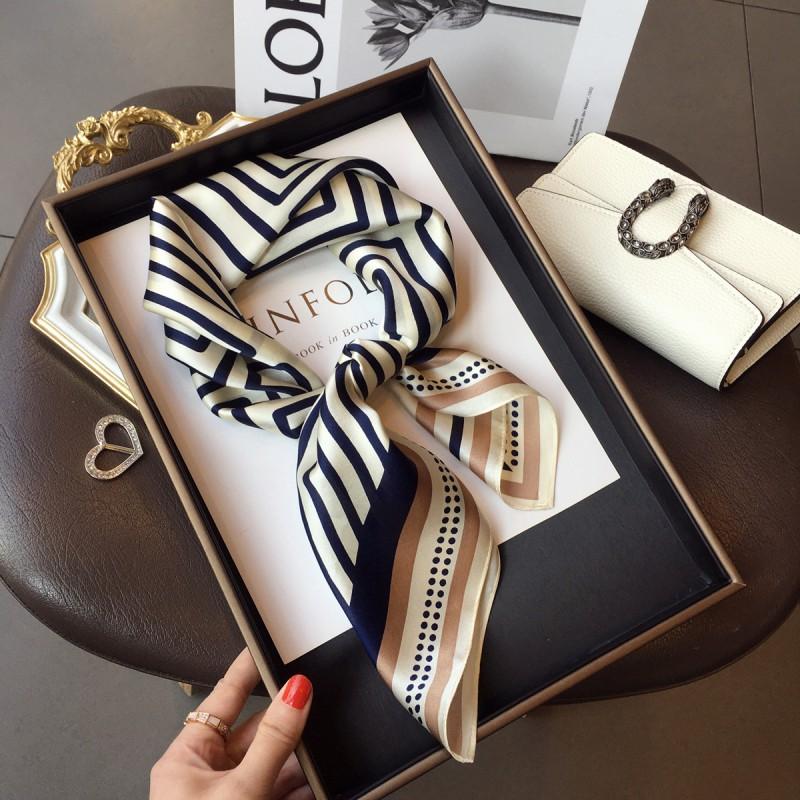 100% Pure Silk Square Scarf Women Black White Camellia Print 68x68cm Lightweight Elegant Wrap Office Casual Wear