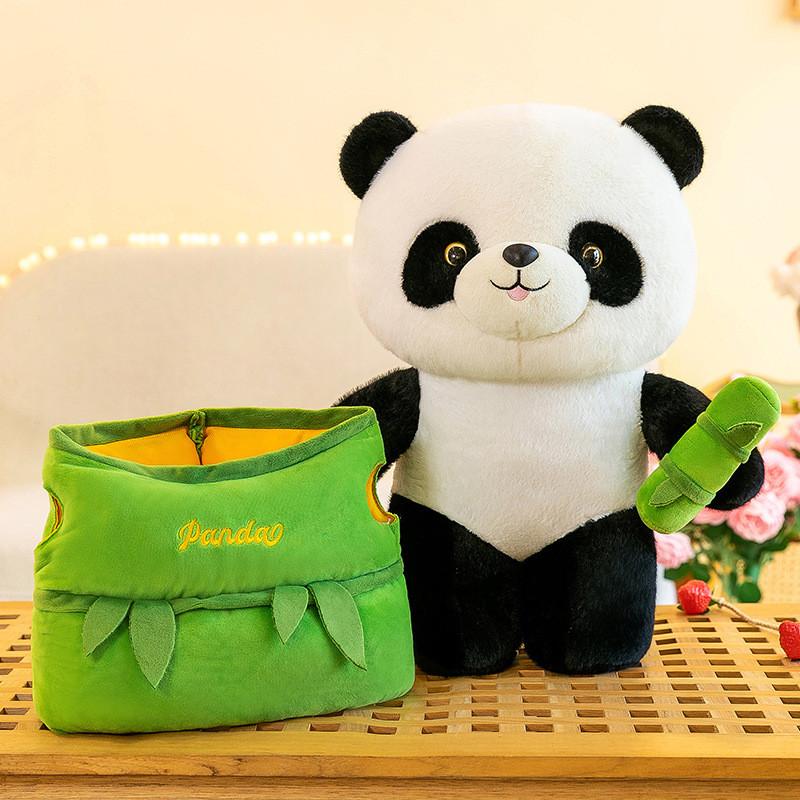 Panda Toy Plush Bamboo Tube Doll Stuffed Animal Doll Pp Cotton Gift Cartoon