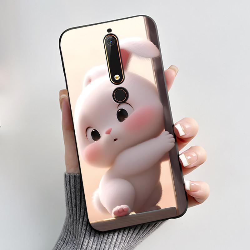 Custodia Per Nokia 6.1 6.1 Plus Custodia Antiurto Estetica Moda Cartone Animato Gatto Carino Nera Gomma Silicone Morbida Cover Bumper Alloggiamento