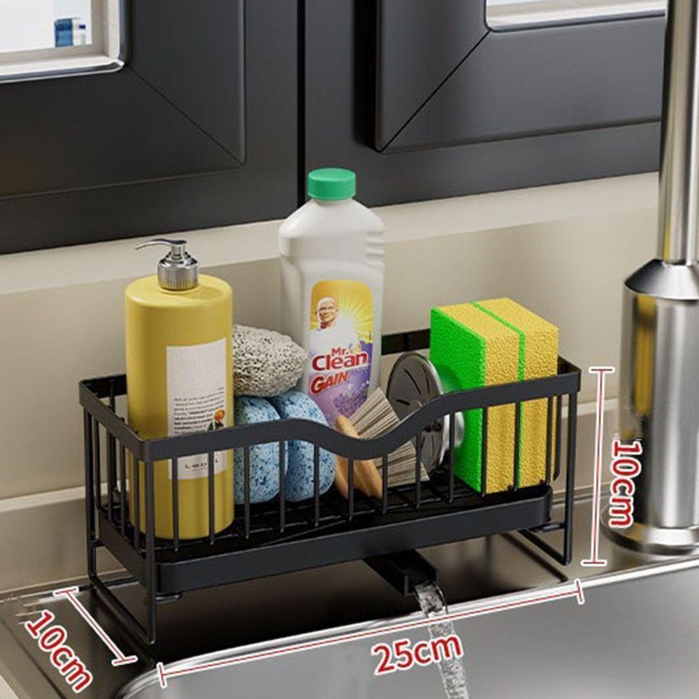 Waterproof Self-Draining Sink Shelf Black/Silver Sink Drain Rack Soap Sponge Holder Countertop