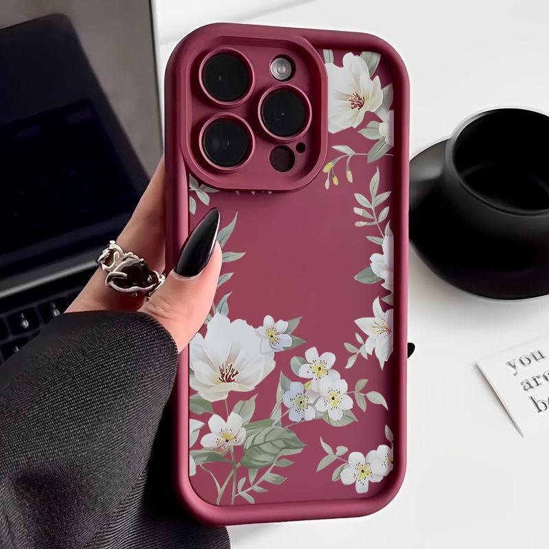 For Iphone 16 Pro 15 14 13 Pro Max 12 11 Xr Xs X 8 7 Shockproof Flowers Soft Tpu Soft Lens Protection Case Cover