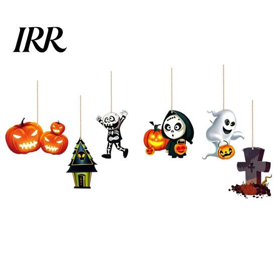 Halloween Holiday Decoration 6Pcs Wooden Hanging Decoration, Ghost Pumpkin Eyeball Party Supplies Ornament with Rope, Spooky