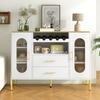 White Sideboard, Glass Fronts & Wine Rack – Sideboard for Dining Room & Living Room – Adjustable Foot – Plenty of Storage & Modern Design