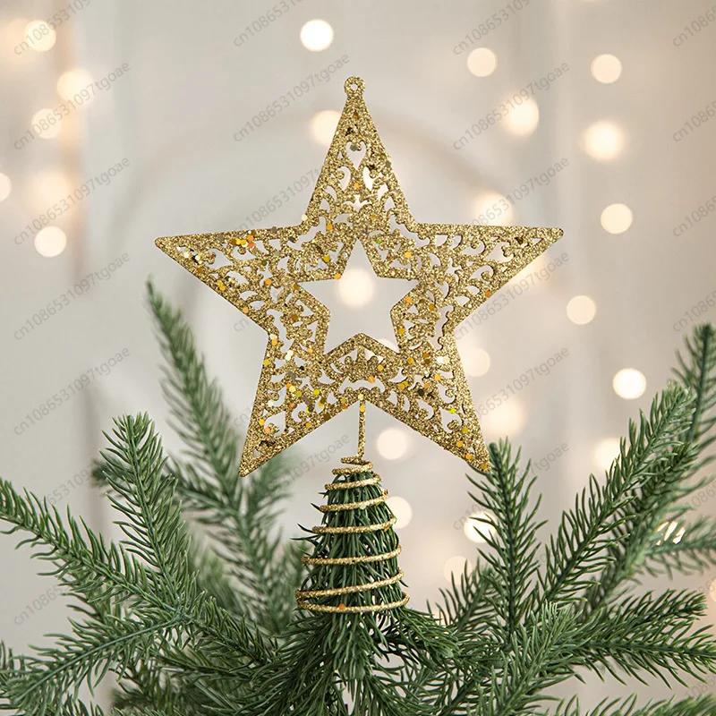 Y Christmas tree top star wrought iron ornaments, pentagram star sequins atmosphere Christmas decoration accessories