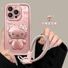 Hello Kitty Mirror Holder Lanyard Suitable for Apple 16promax Mobile Phone Case 15 Premium 13 Xiaomi 14 Silicone