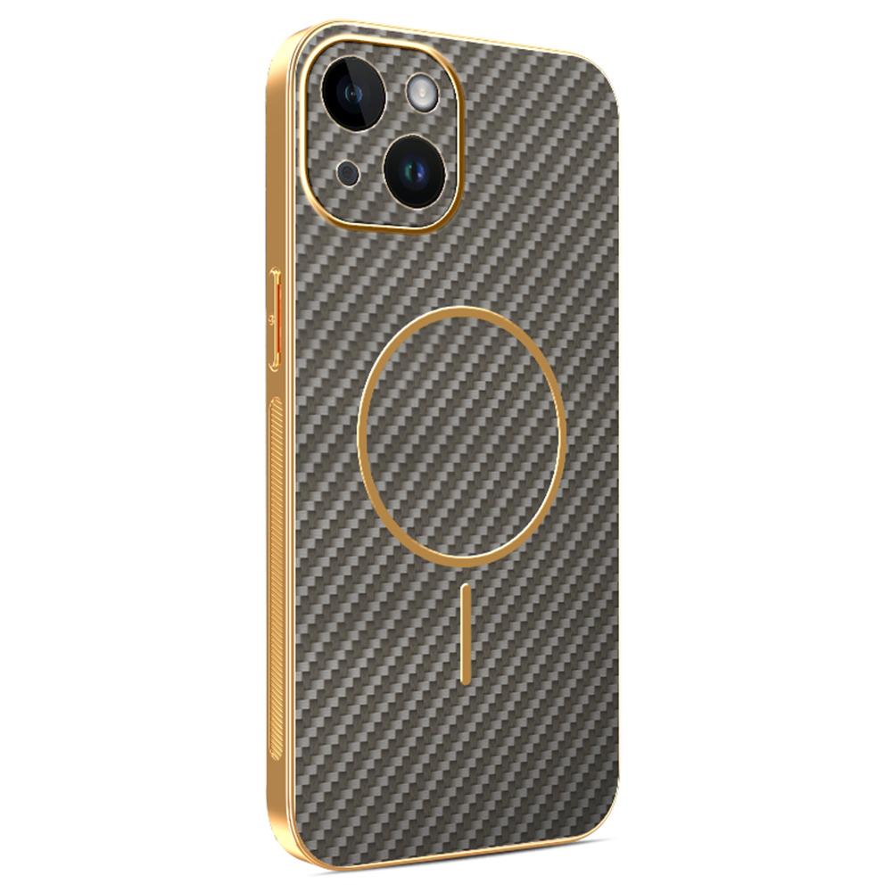 For iPhone 14 Phone Case Carbon Fiber Textured Electroplated TPU Back Cover