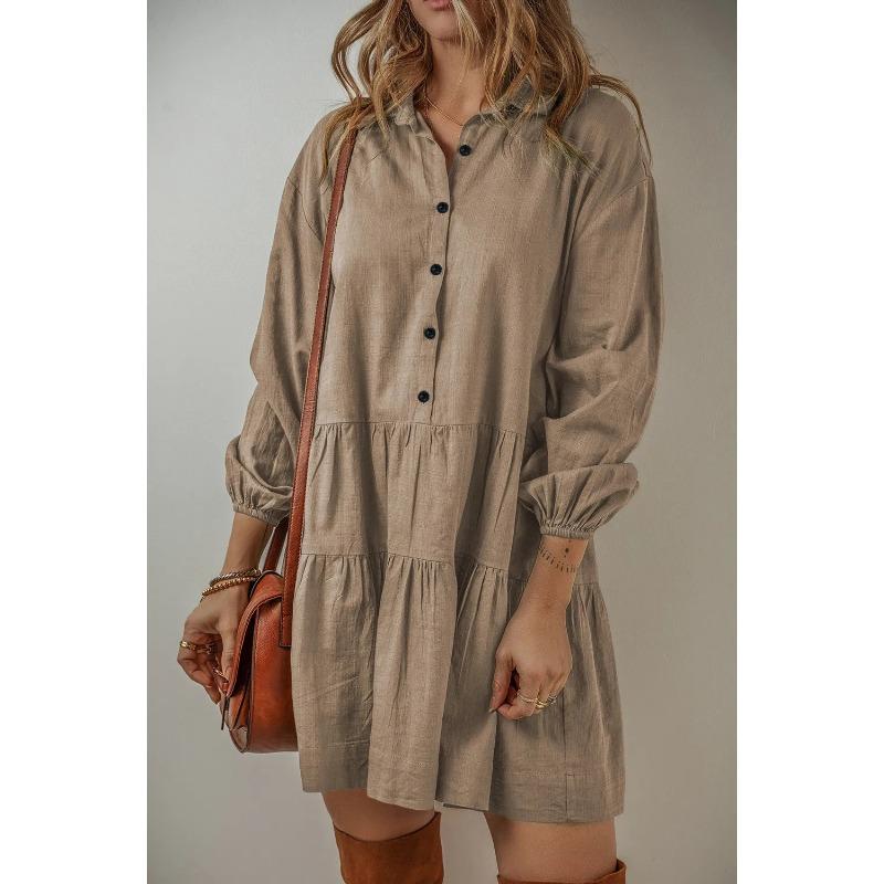 

Осенне-зимнее женское платье больших размеров с длинным рукавом и сплошным цветным узором 2XL хаки