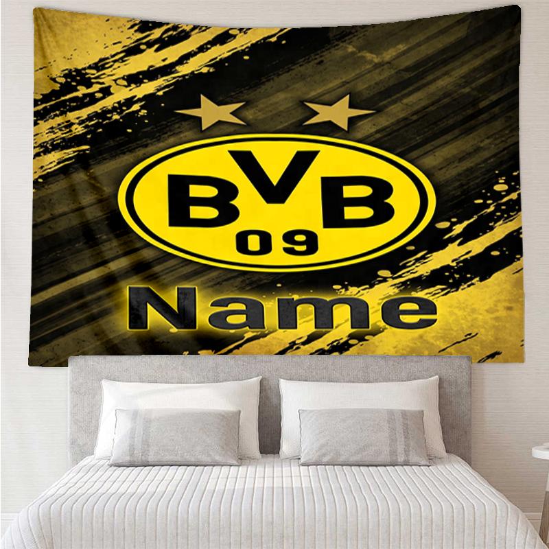 Custom Name Borussia Dortmund Print Tapestry, Backdrop, Easy Setup, Ideal for Bedroom, Office & Living Room, with Aesthetic Wall Hanging Decor.