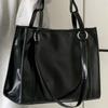 Large Capacity PU Leather Shoulder Bag College Student Large Handbag Black Tote Bag  Girls Gift
