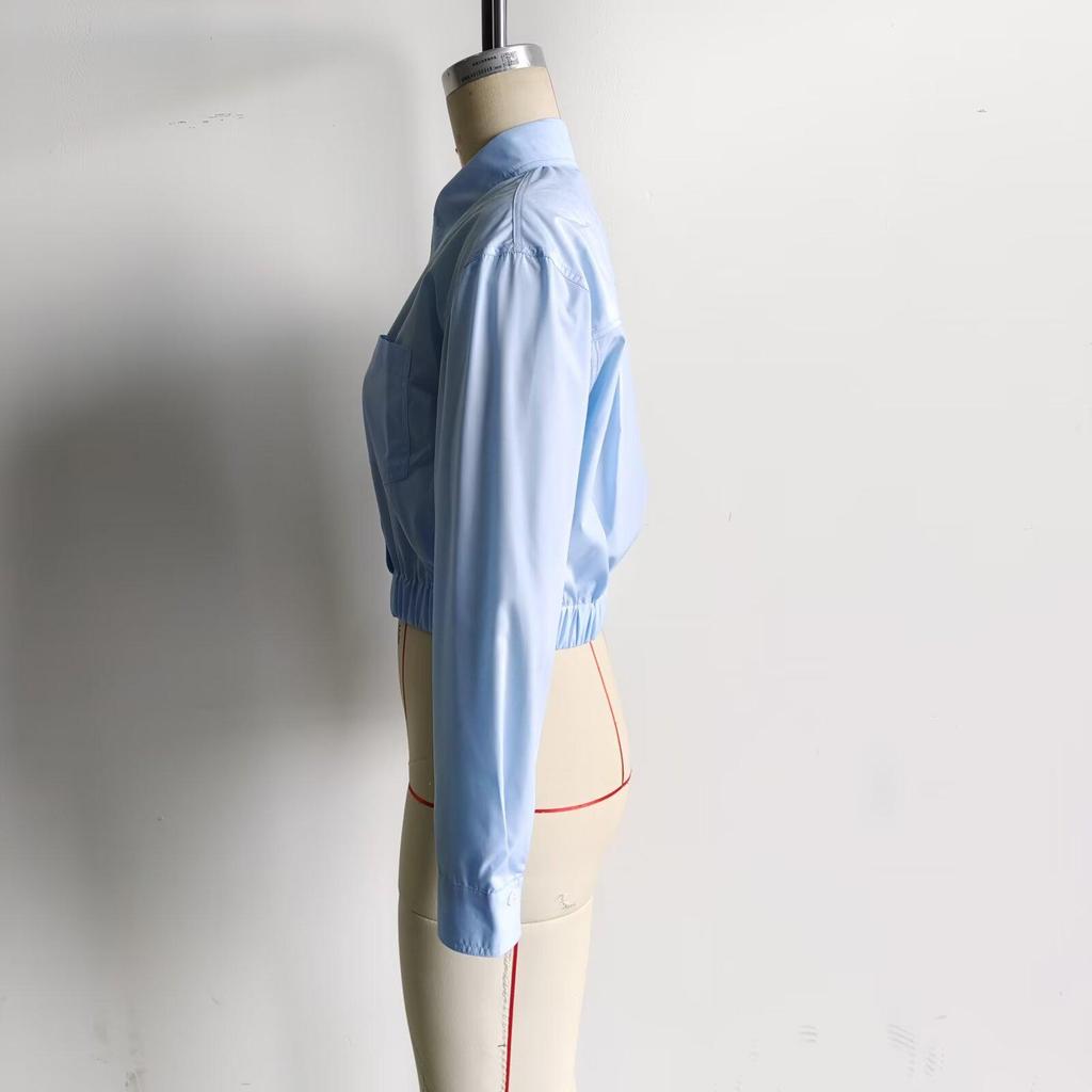 Spring 2024 Women's European & American Style Loose Turn-Down Collar Shirt: Elastic Waist, 3 Colors Available