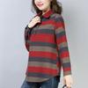 Korean Cotton Hemp Women Polo-Neck Striped Button Patchwork Temperament All-match Loose Long Sleeve Shirts Tops