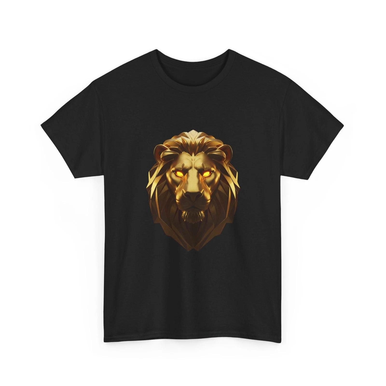 Golden Lion Head T-Shirt | Metallic Mane Graphic Tee, Cool T-Shirt Men, Cotton XL