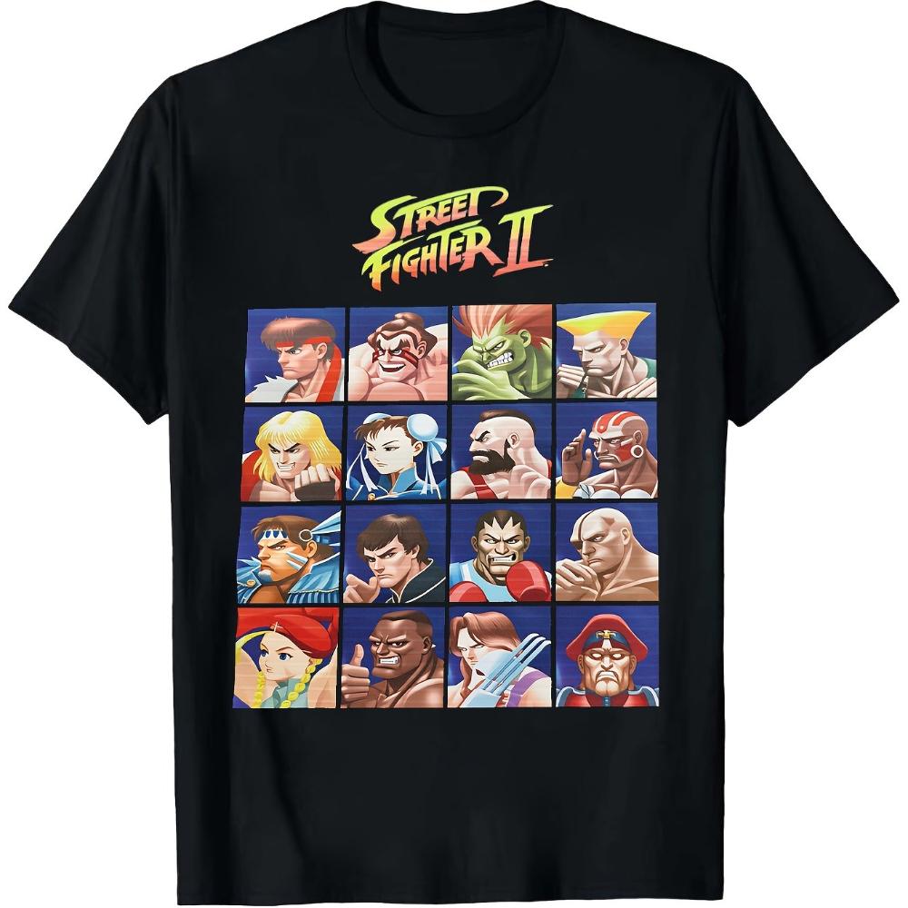 MenS Street Fighter II Select Character Game Graphic TShirt Officially Inspired Gaming Tee 16 Characters Breathable Summer S
