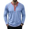 Men's Henley Long Sleeve T Shirt Raglan Color Contrast Stitching Button Placket Solid Casual Pullover Tops Spring Autumn Daily Tees