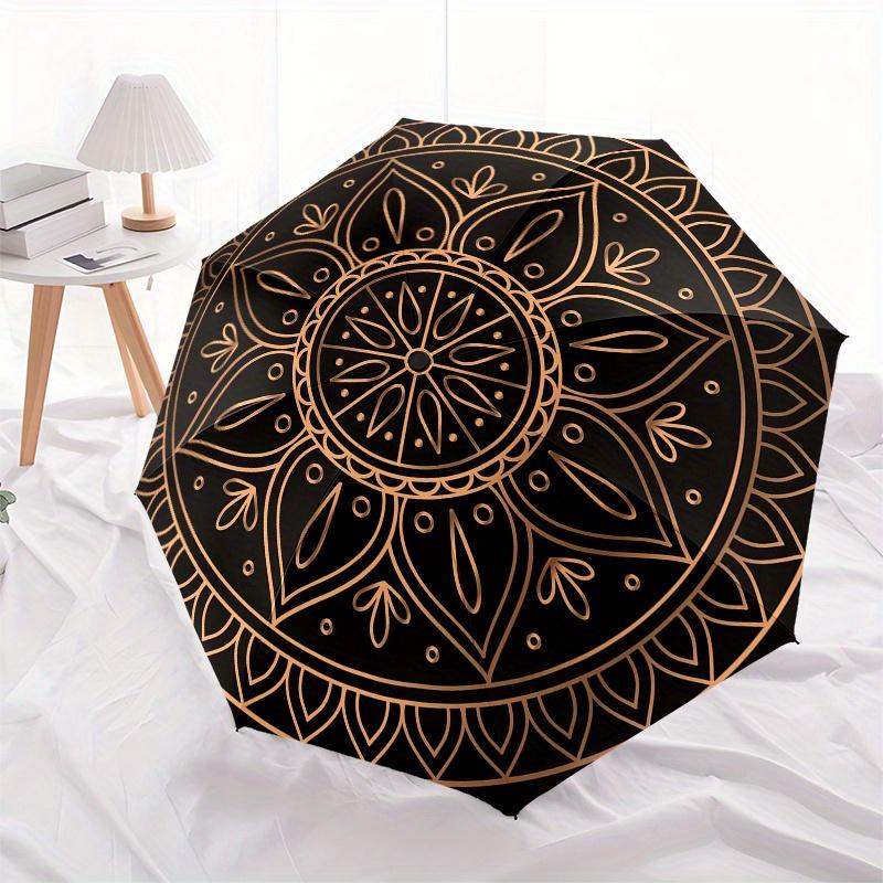 Golden Mandala Patterned Umbrella, Portable 3-Fold Umbrella for Men & Women,Christmas Gift ES83