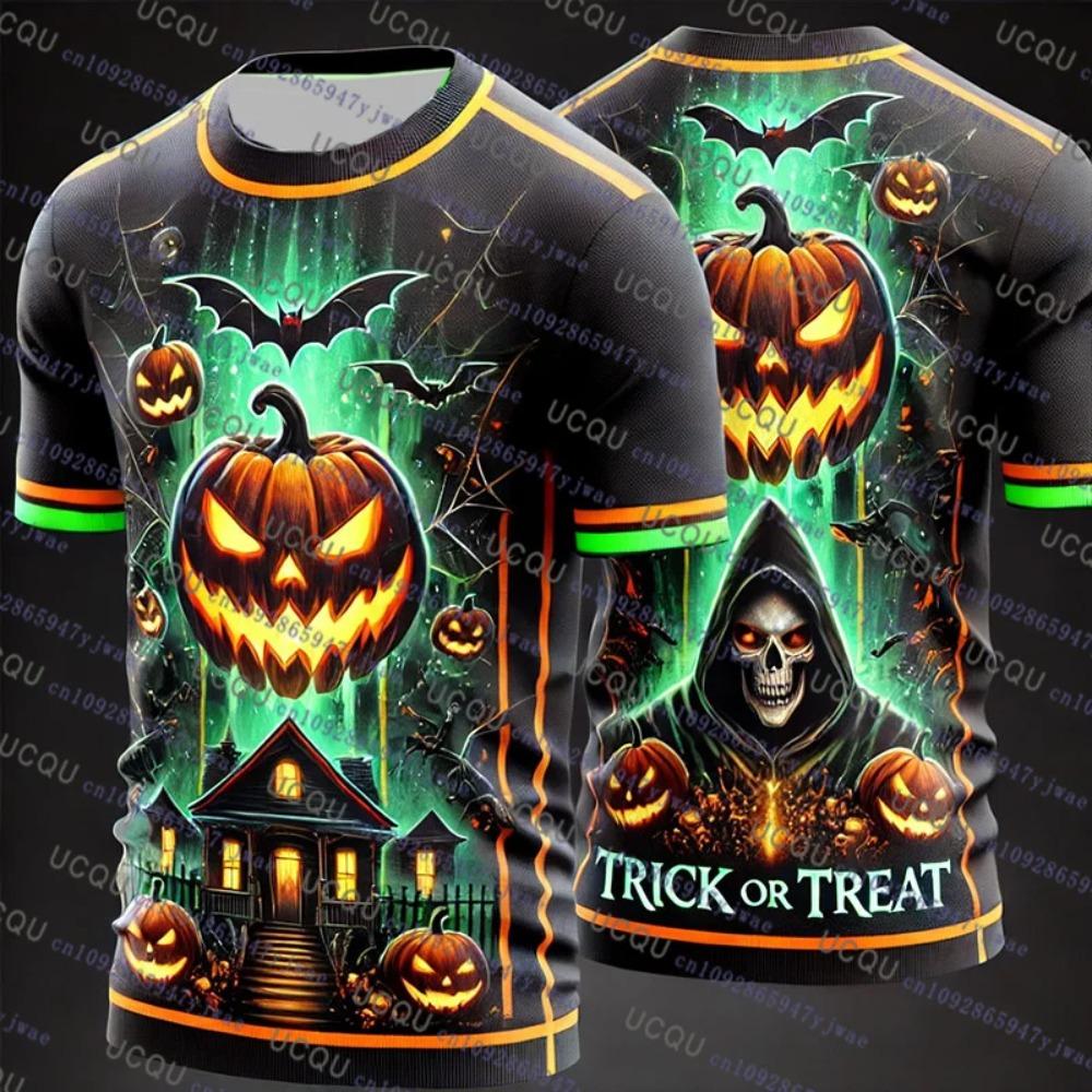 Halloween T-shirt Men's and Women's Short Sleeved T-shirt Pumpkin 3D Printed T-shirt Harajuku T-shirt Halloween T-shirt