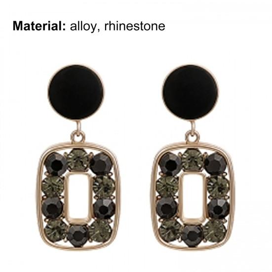 1 Pair Square Unique Drop Ear Stud Geometric-shaped Eye-catching Rhinestone Stud Earrings for Holiday