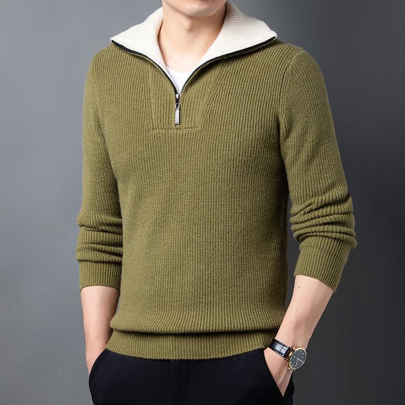 Men s Zipper Lapel High Neck Sweater - Spring/Autumn 2023, Thickened Knitwear, Versatile Loose Base Layer, Casual Style 2XL