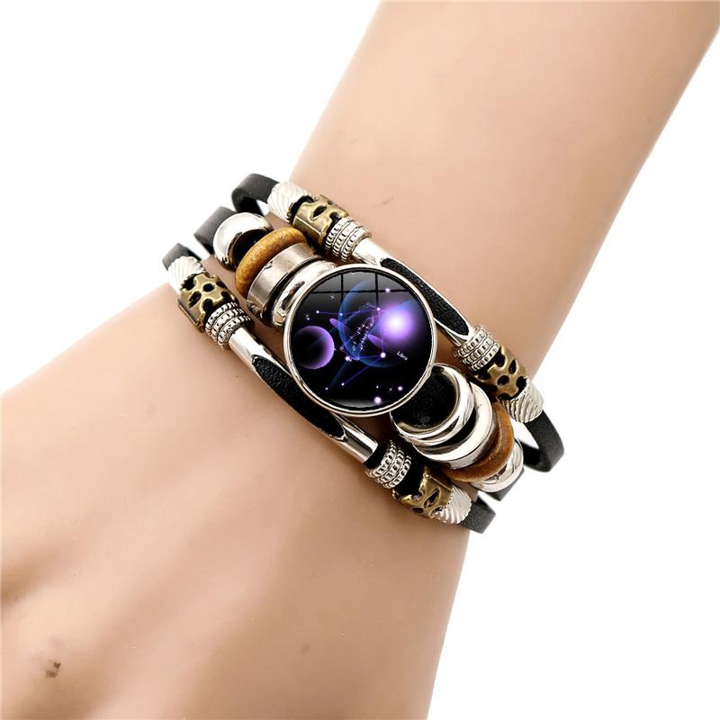 12 Constellation Handmade Leather Bracelet Woven Multi-layer Punk Twelve Zodiac Couple Bracelet