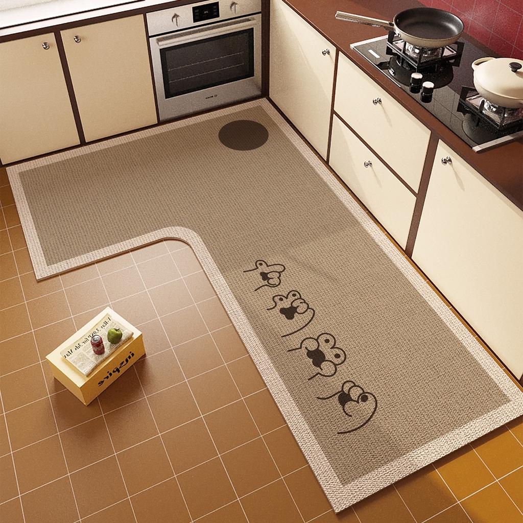 Floor Mat For Kitchen Non-Slip Waterproof Oil-Proof Carpet Cute Paw Pattern Leather Rug L-Shaped Home Decoration Mats
