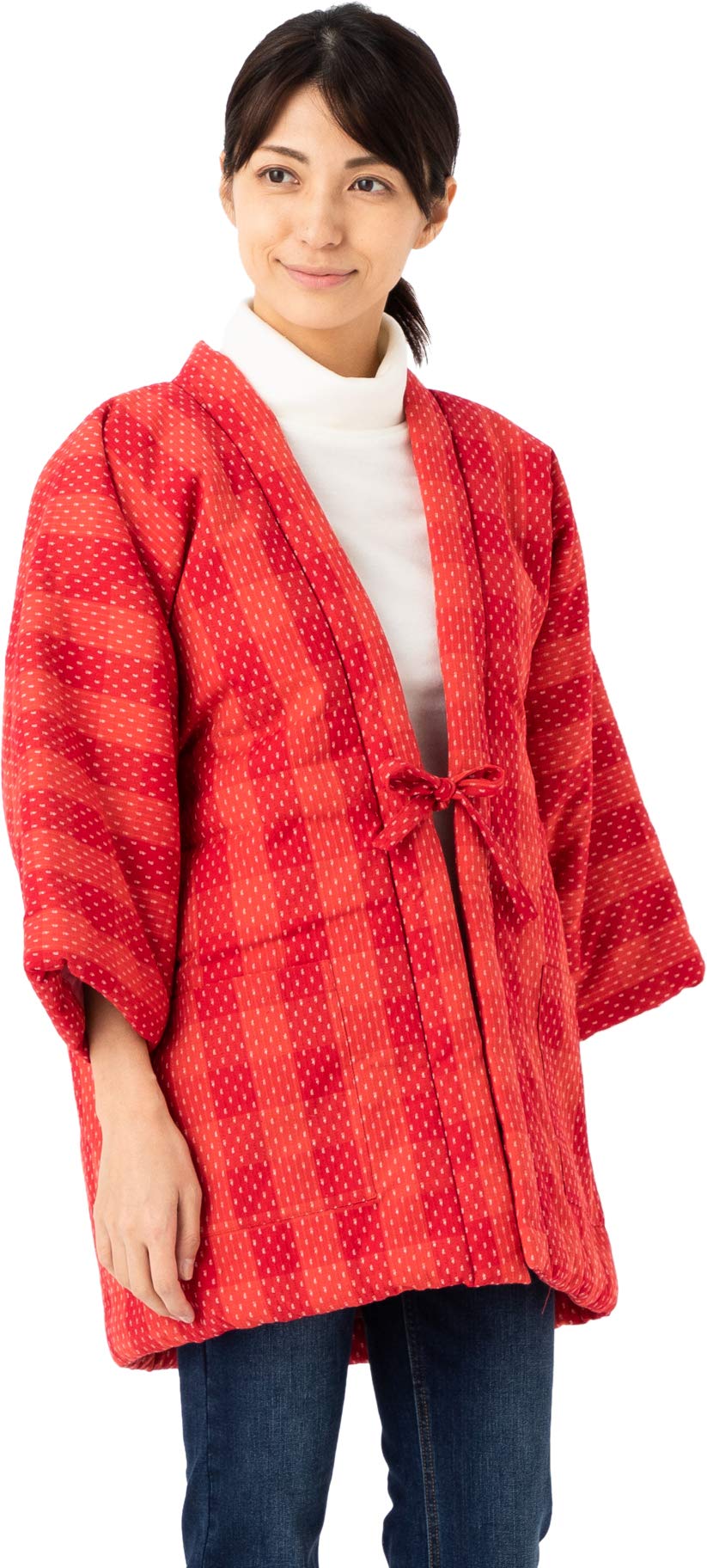 

Watano Sato (Cotton Village) Cotton-filled Kurume Hanten (Japanese padded jacket), Made in Japan, Kurume weave, Women s, Red check pattern (red)