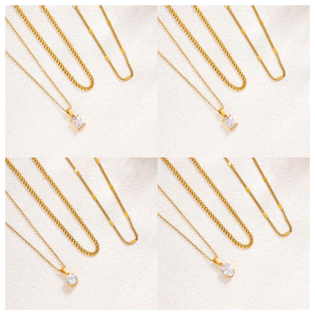 European-American Zirconium Pendant Necklace: Light Luxury, Geometric, Versatile & Layered Design