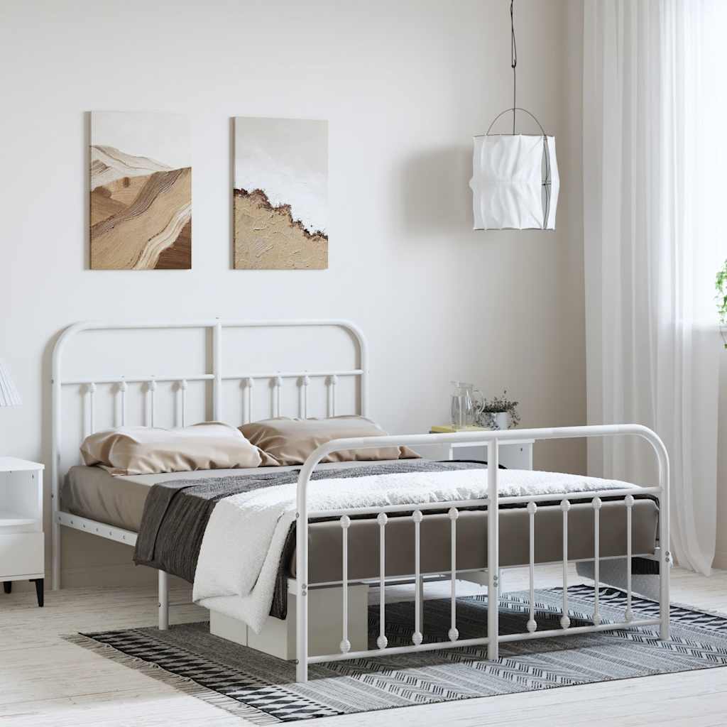 Metal Bed Frame with Headboard and Footboard White 135 x 190 cm