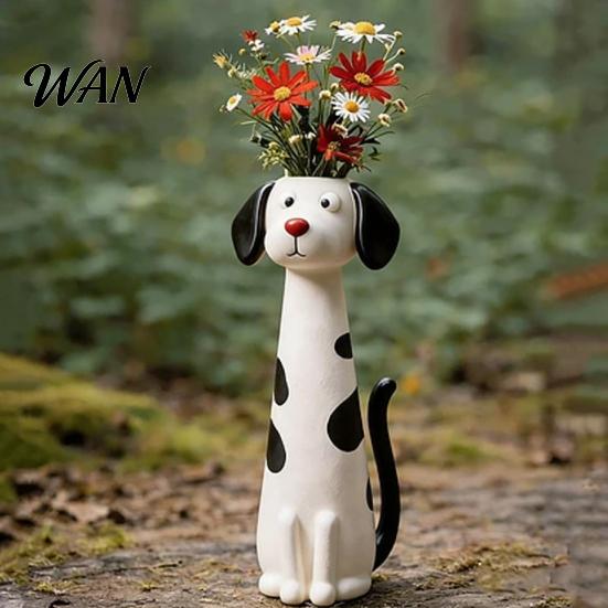 Small Vase Quirky Dog Handcrafted Whimsical Animal Flower Resin Decorative Floral Plants for Desk Shelf Boho Home Decor Gift Lovers Table Centerpiece