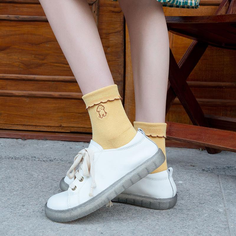Female Spring and Autumn New Cartoon Dog Embroidery Pulled A College Style Cotton Socks