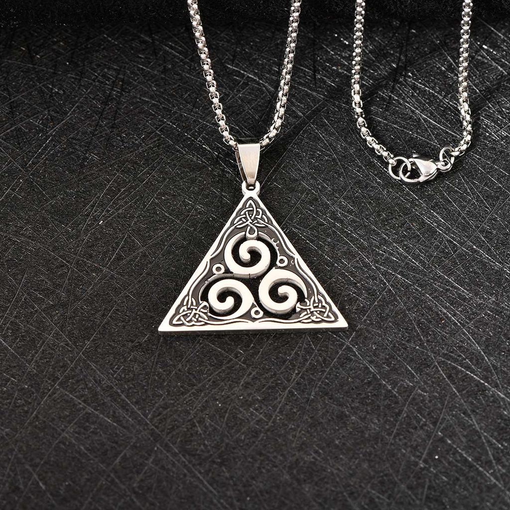 Vintage Stainless Steel Triangle Pendant Viking Celtic Knot Necklace Jewelry