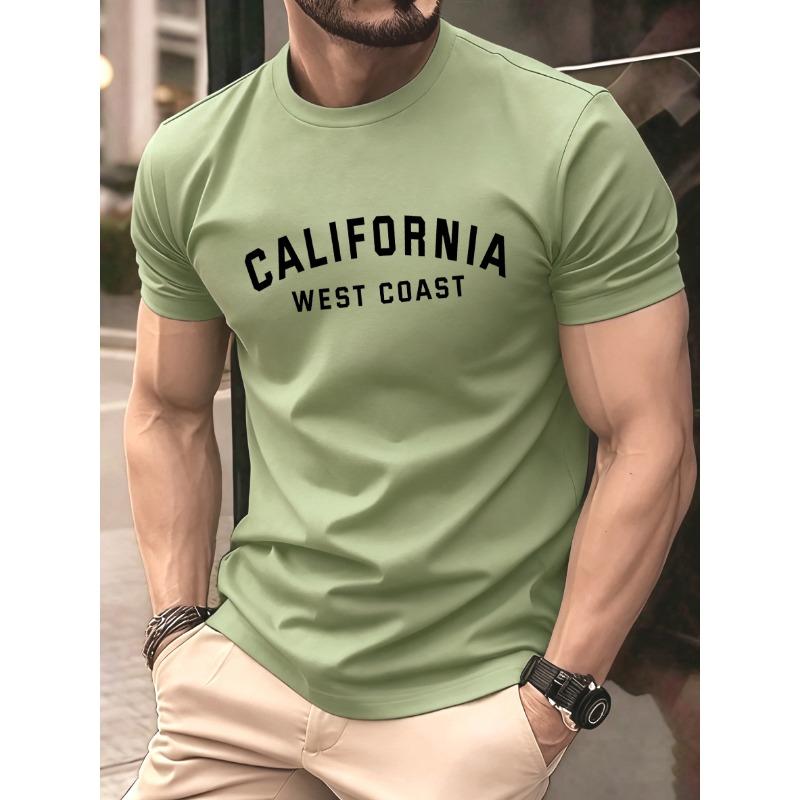 California Weat Coast Print Tee Shirts For Man Cotton O-Neck T Shirt Sport All-Match Top Summer Male New Loose Short Sleeve