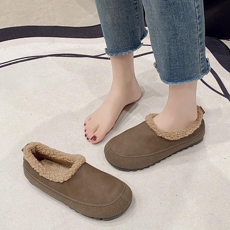 Velvet beanie shoes for women's winter new retro matte and soft-soled warm cotton shoes for women