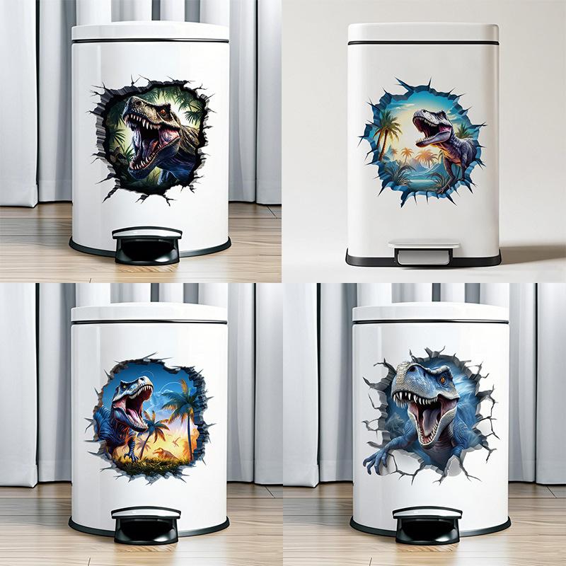 3D Dinosaurier Wandsticker für Kinderzimmer Kindergarten Schlafzimmer Wanddeko Wasserdichte Vinyl Toilettenaufkleber für Mülleimer Kreative Abziehbilder