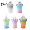 Non-breakable Ice Ball Maker Cup with Lid And Straw 2-in-1 Foldable Silicone Travel Straw Drinking Cup Portable Iced Beverage for Outdoor