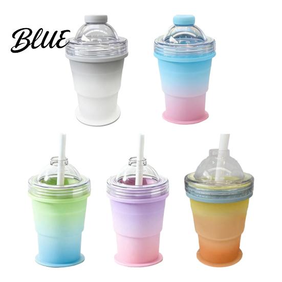 Non-breakable Ice Ball Maker Cup with Lid And Straw 2-in-1 Foldable Silicone Travel Straw Drinking Cup Portable Iced Beverage for Outdoor