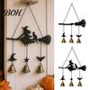 Metal Wind Bell Halloween Witch Broom Chime, Holiday Party Decorative Hanging for Indoor Outdoor Garden Patio Porch