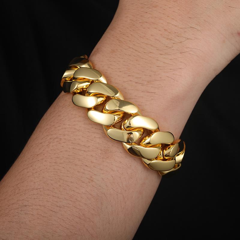Men's 18K Gold-Plated Copper Cuban Chain Bracelet Custom Logo 6 to 18mm Monaco Necklace Miami Cuban Chain Necklace