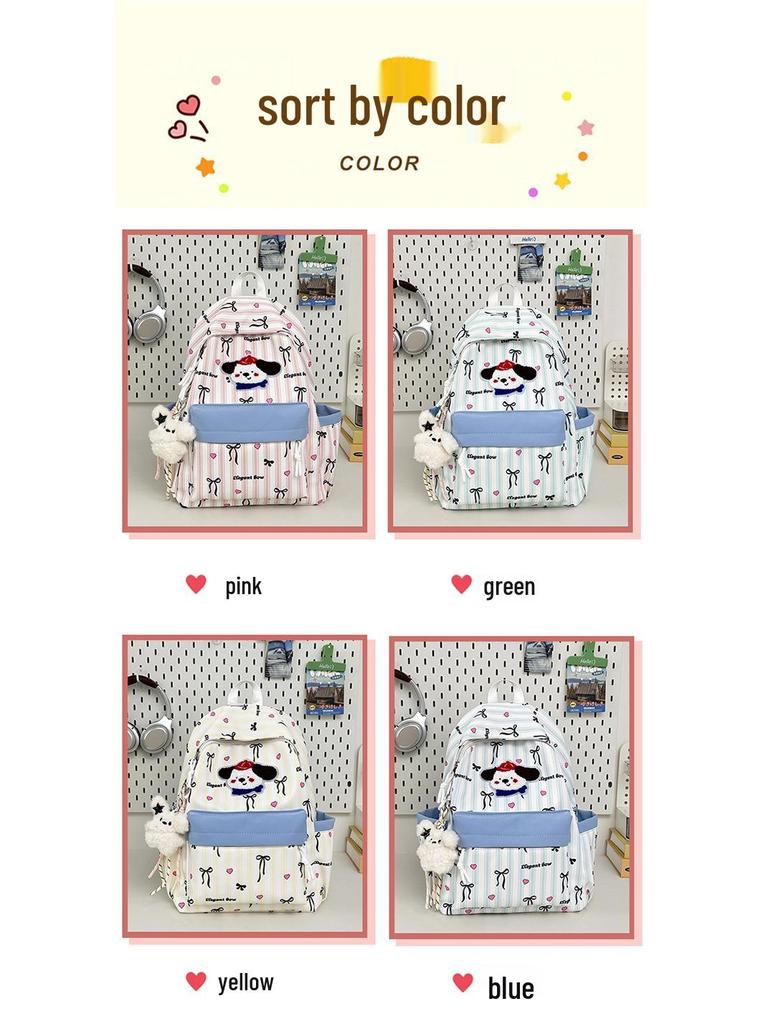 Cute Striped Puppy Bowknot Backpack for Students