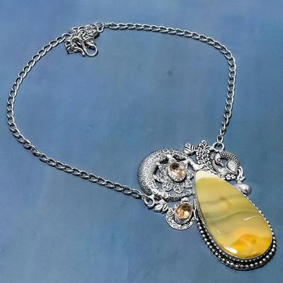Collier en argent sterling 925 avec jaspe bourdon naturel et citrine, 45,7 cm, i3o75