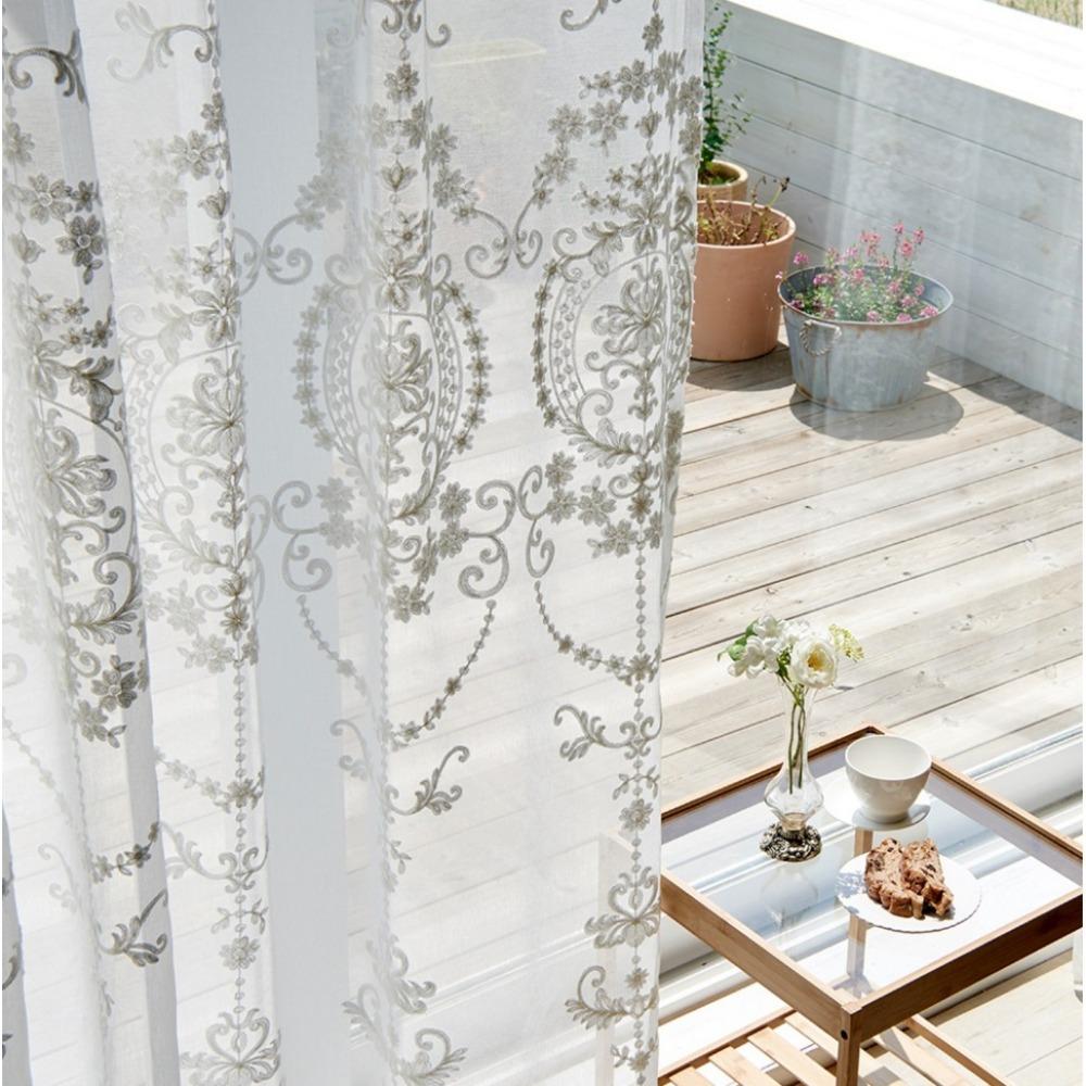 Perforated Retro Knitted Style Embroidered Lace Chiffon Pretty Thin Curtains