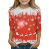 Christmas Day Print Tops For Youth Girls 4-11 Years Round Neck 3/4 Sleeves T-Shirts Trendy Tops Outfit Tees